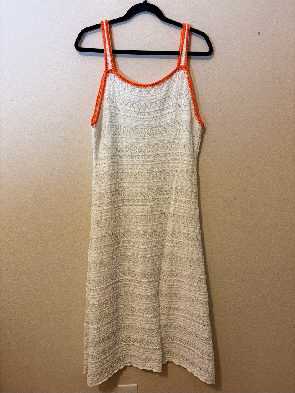 Jessica Simpson Cream Crochet Midi Dress with Orange Trim
